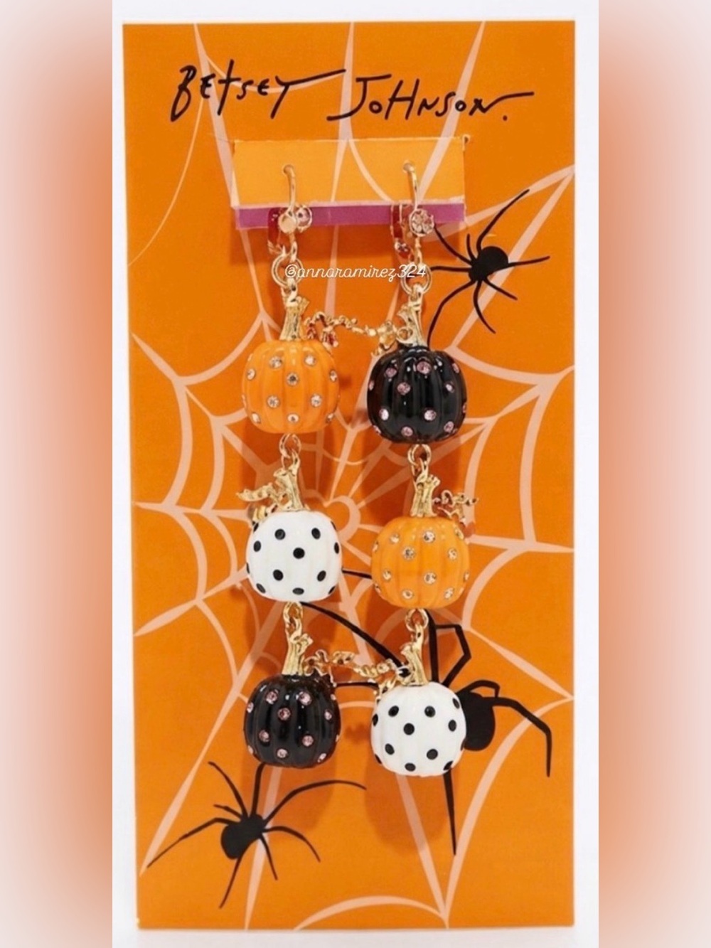 BETSEY JOHNSON Halloween Linear Mismatched Crystal-Studded Pumpkin Earrings NWT